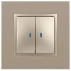 Выключатель двойной с подсветкой, 10АХ-250В, Эра Elegance, шампань,14-1105-04