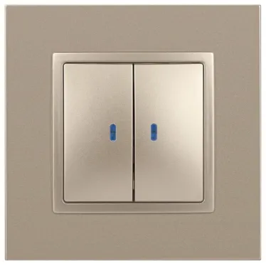 Выключатель двойной с подсветкой, 10АХ-250В, Эра Elegance, шампань,14-1105-04