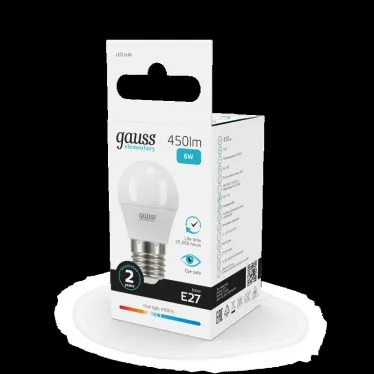 Лампа светодиодная LED 6 Вт 450 лм 4100К шар P45 нейтральный E27 AC 220В Elementary Gauss