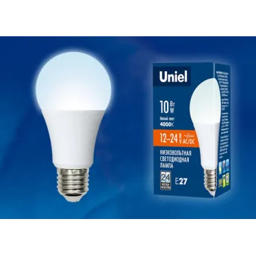Лампа светодиодная низковольтная LED 10вт, E27,12-24В, белый, А60, матовая UNIEL