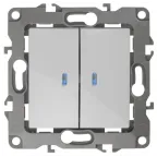 Выключатель двойной с подсветкой, 10АХ-250В, Эра12, белый,12-1105-01
