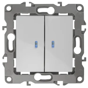 Выключатель двойной с подсветкой, 10АХ-250В, Эра12, белый,12-1105-01