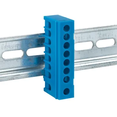 Шина 0 N (6х9мм) 8 отверстий латунь синий изолированный корпус на DIN-рейку PROxima