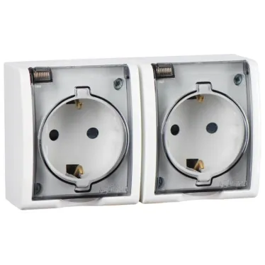 15 Aqua Розетка двойная 2Р+Е Schuko с крышками полупр. IP54 16А 250В винтовой зажим S15A белый