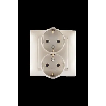 15 Розетка двойная скрытая с заземлением 2х2Р+Е 16А 250В винтовые зажимы шампань