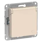 Розетка ATLASDESIGN с заземлением со шторками с крышкой 16А IP20 механизм бежевый