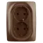 Розетка 2X2P+E Schuko со шторками , 16A-250В, Эра12, бронза, 12-2108-13