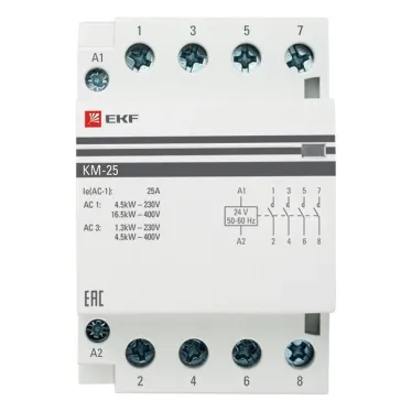Контактор модульный КМ 25А 4NО (3 модуля) 24В АС PROxima