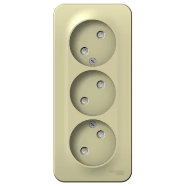 Розетка открытой установки BLANCA трехпостовая без заземления со шторками, с изолирующей пластиной, 16А, 250В, бежевый