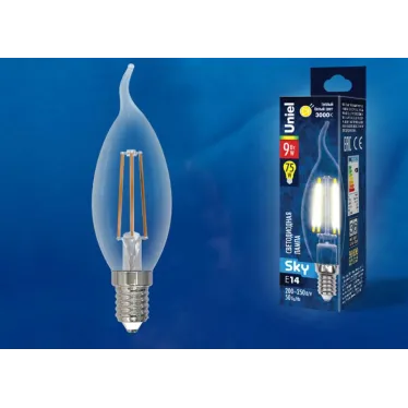 Лампа светодиодная Форма свеча на ветру прозрачная Серия Sky Теплый белый свет (3000К) LED-CW35-9W/3000K/E14/CL PLS02WH