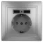 Розетка 2P+E Schuko со шторками с заземлением , 16А-250В + 2хUSB 5В-2,1А, IP20, СУ, алюминий, Intro Plano 1-410-03
