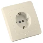 Розетка скрытая с заземлением со шторками слоновая кость