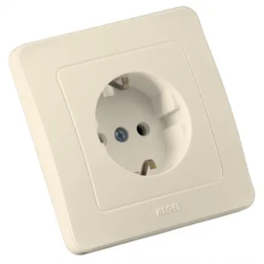 Розетка скрытая с заземлением со шторками слоновая кость