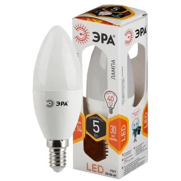 Лампа светодиодная LED B35-5W-827-E14 (диод, свеча, 5Вт, тепл, E14 (10/100/3500)