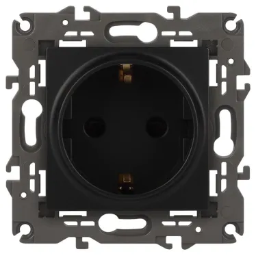 Розетка 2P+E Schuko, 16А-250В, Эра Elegance, антрацит, 14-2101-05