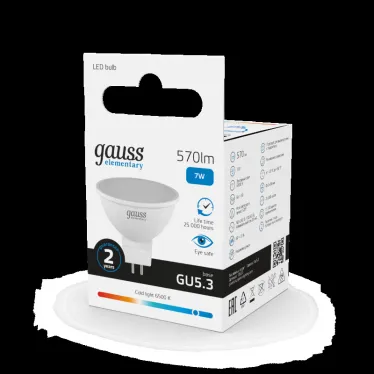Лампа светодиодная LED 7 Вт 570 лм 6500К софит MR16 холодный GU5.3 AC 220В Elementary Gauss