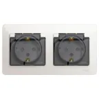 Розетка GLOSSA двойная с заземлением со шторками в сборе IP44 Перламутр