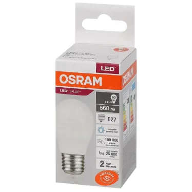 Лампа светодиодная LED 7 Вт E27 6500К 560Лм шарик 220 В (замена 60Вт) OSRAM