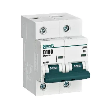 Выключатель автоматический двухполюсный 100А D ВА-201 10кА