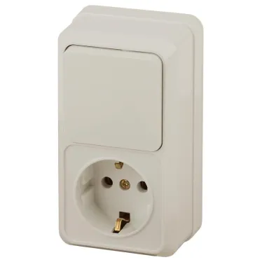 Блок розетка с выключателем Intro Quadro 2-705-02 вертикальный 10(16)А-250В, IP20, ОУ, слоновая кость