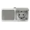 Блок розетка Мурманск 1-м 16А с заземлением с крышкой + одноклавишный выключатель IP54 серый