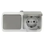 Блок розетка Мурманск 1-м 16А с заземлением с крышкой + одноклавишный выключатель IP54 серый
