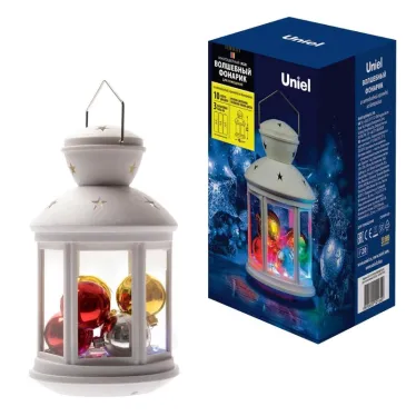 Гирлянда фонарь со светодиодной гирляндой внутри на батарейке (не в/к) 10 светодиодов RGB свет Режим мигания Белый корпус ULD-L1220-010/DTB/RGB WHITE