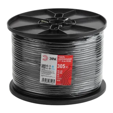 Кабель коаксиальный RG-6U 75 Ом Cu/(оплётка Cu 64%) PE цвет чёрный бухта 305 м