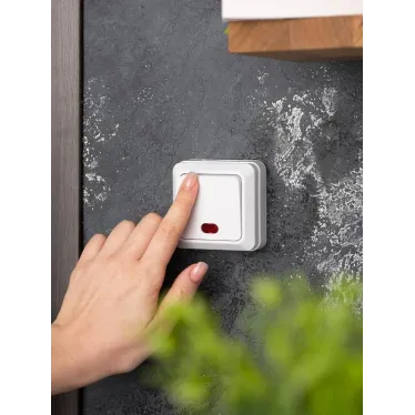 Рим Выключатель одноклавишный с индикатором 10А белый