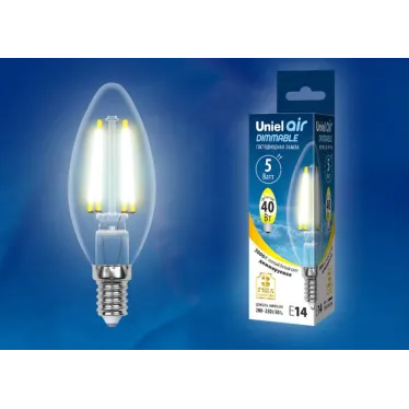 Лампа светодиодная LED 5вт 200-250В свеча диммируемая 450Лм Е14 3000К Air филамент