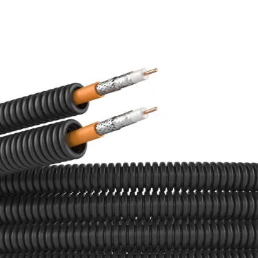 Электротруба ПНД гибкая гофрированная д.20мм цвет черный с кабелем SAT нг(А)-HF 50м