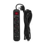 Удлинитель STANDARD 3 гнезда, 5 м, 3х1,0 мм2, с/з, с выключателем, 2 USB, черный