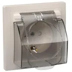 Розетка РСбш11-3-ККБ-44 одноместная с заземляющим контактом с защитными шторками керамика IP44 16А Кварта белый