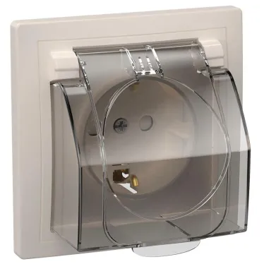 Розетка РСбш11-3-ККБ-44 одноместная с заземляющим контактом с защитными шторками керамика IP44 16А Кварта белый