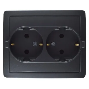 Розетка двойная с заземлением Schuko, винтовой зажим, 16А 250В, графит