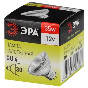 Лампа накаливания галогенная GU4-MR11-35W-12V-30CL(галоген, софит, 35Вт, нейтр, GU4) (10/200/14400)