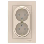 Розетка ATLASDESIGN двойная с заземлением со шторками 16А в сборе бежевый