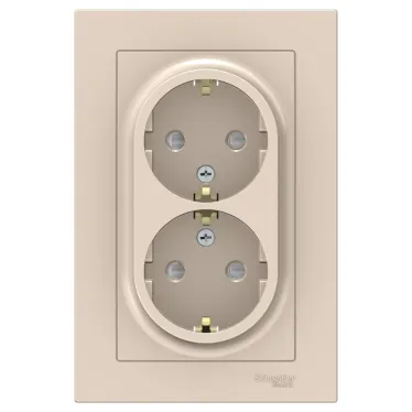 Розетка ATLASDESIGN двойная с заземлением со шторками 16А в сборе бежевый