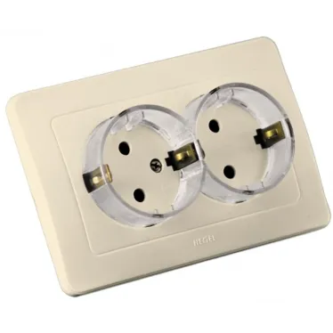 Розетка двойная скрытая с заземлением (стакан) слоновая кость