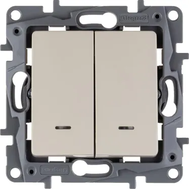 ETIKA Выключатель двухклавишный с подсветкой слоновая кость безвинтовые зажимы 10АХ