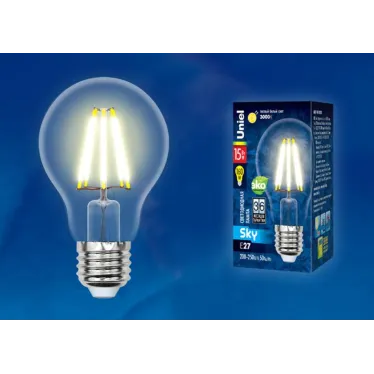Лампа светодиодная. Форма A, прозрачная. Серия Sky. Теплый белый свет (3000K). Картон. ТМ .