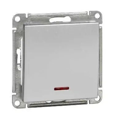 Выключатель одноклавишный, с подсветкой, 10АХ, механизм, матовый хром