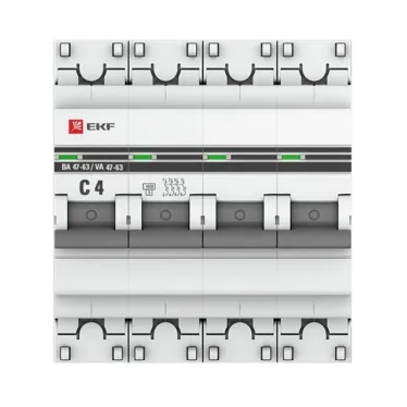 Выключатель автоматический четырехполюсный 4А С ВА47-63 4.5кА PROxima