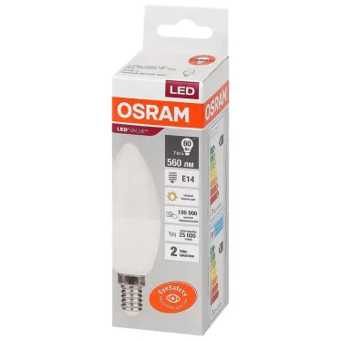 Лампа светодиодная LED 7 Вт E14 3000К 560Лм свеча 220 В (замена 60Вт) OSRAM