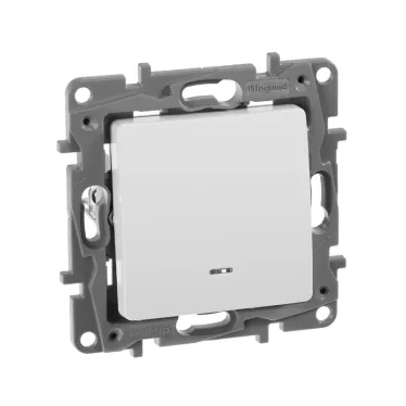 Выключатель одноклавишный, с подсветкой, безвинтовые зажимы 10АХ, белый